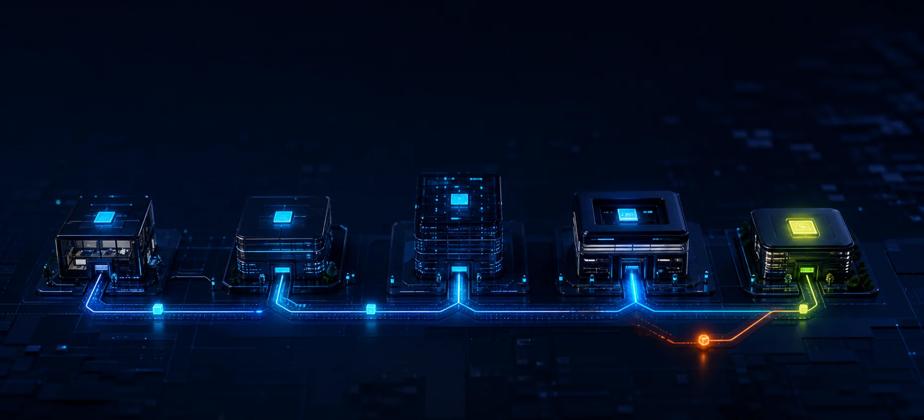 Five illuminated checkpoints connected by a claim route: practice, clearinghouse, payer, payment, and reconciliation